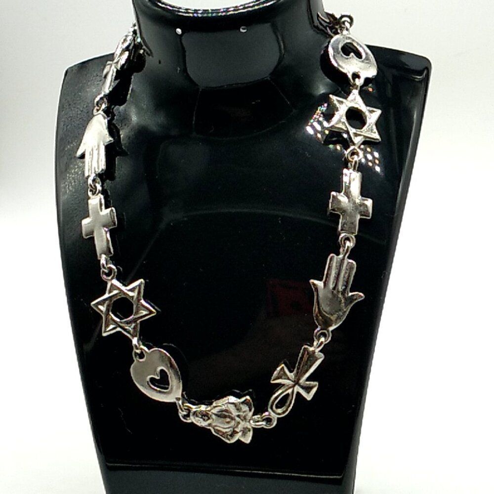 Symbols of Faith Charm Necklace Platinum Over Sterling 15"